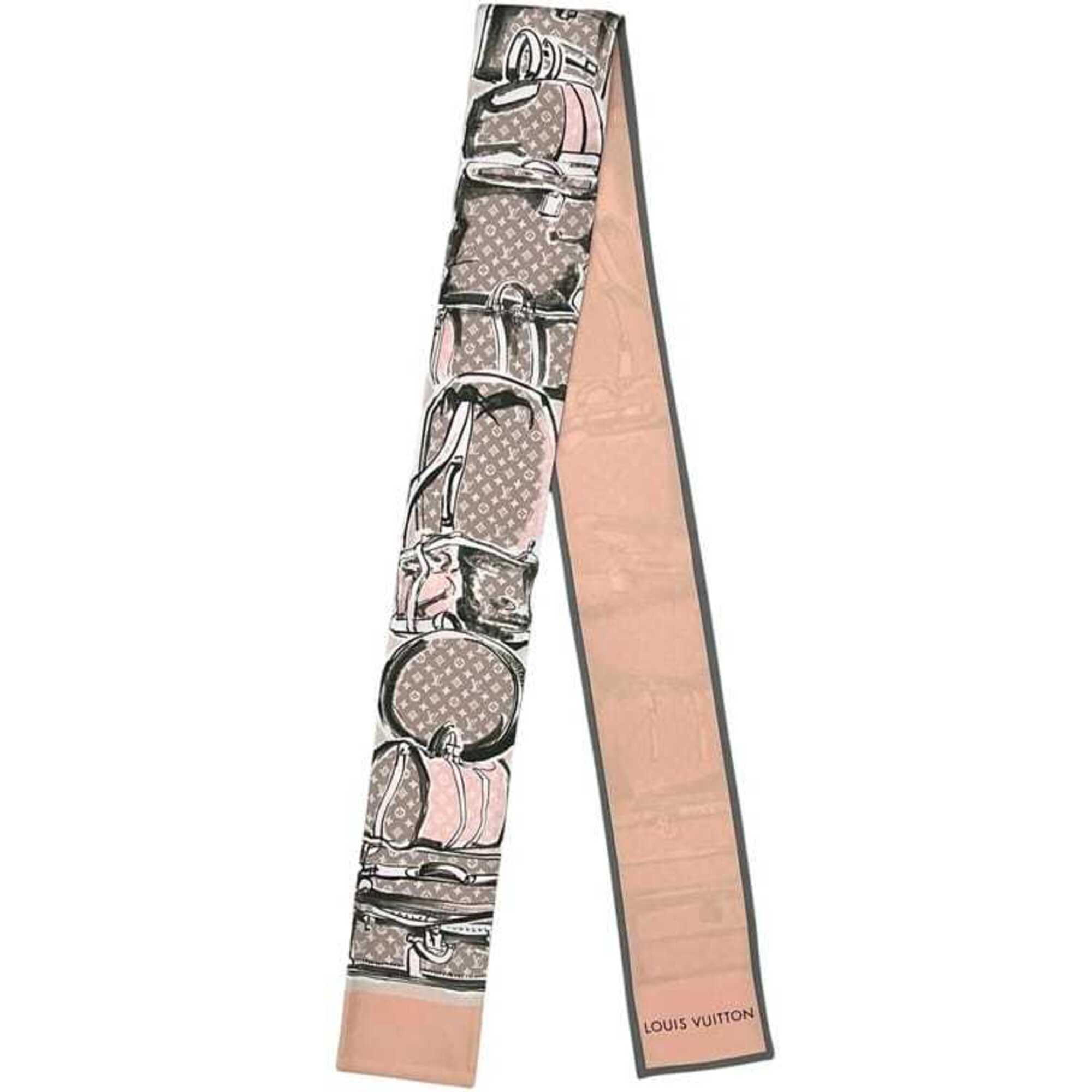 Louis Vuitton Ribbon Scarf/Muffler/Bandeau, Pink Beige, Trunk Pattern, Monogr...